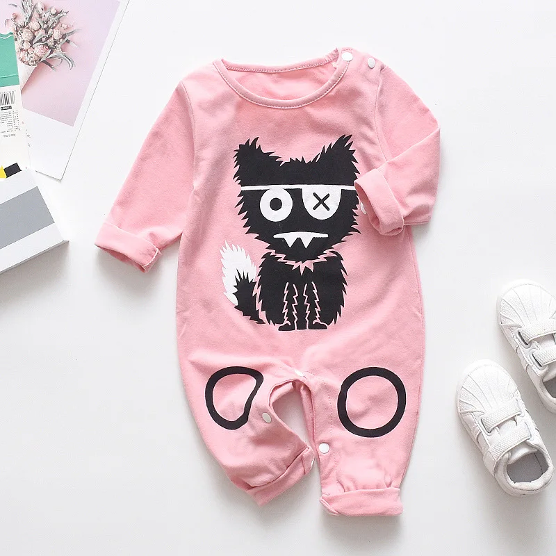 WEPBEL/комбинезон с длинными рукавами для новорожденных мальчиков и девочек; мягкий хлопковый комбинезон для сна с рисунком кота для малышей - Цвет: Розовый