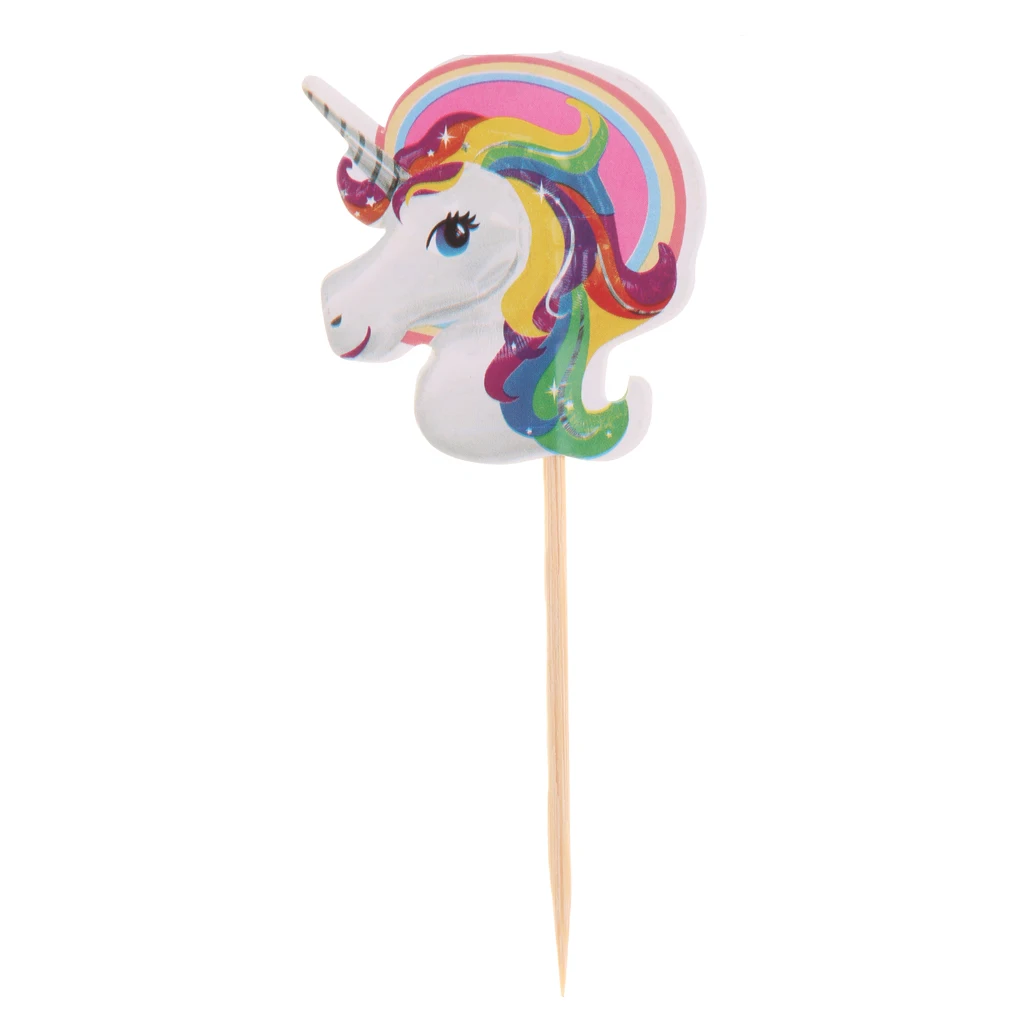 10 Pieces Magical Unicorn Cupcake Topper Wooden Sticks Birthday Food Picks
