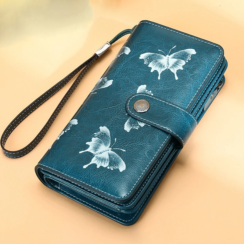 Женские кошельки из натуральной кожи Rfid, длинные клатчи, Обложка для паспорта, Дамский кошелек с карманом для сотового телефона, кошельки и сумки - Цвет: peacock blue