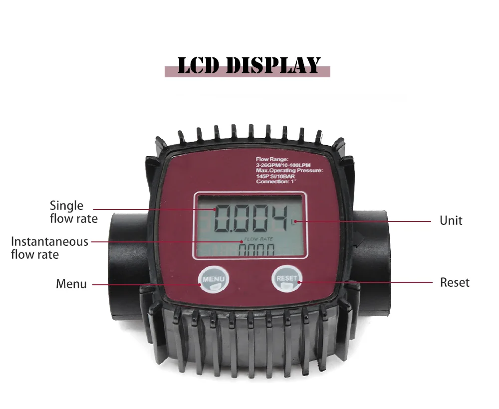 Flow Meter with Digital LCD Display for Water,Diesel,Gasoline,Kerosene,1-Inch FNPT Inlet//Outlet