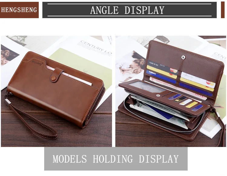 New Long Business Men's Leather Wallet With Coin Pocket Big Capacity Man Phone Purse Fashion Zipper Clutch Bag For Male