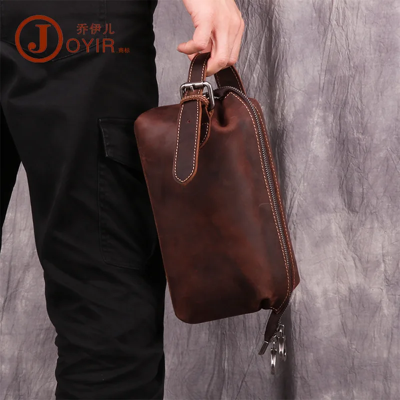

New Products Full-grain Leather Wash Bag Horse Leather Retro Men Clutch Bag Fashion Casual MEN'S Real-leather Bag