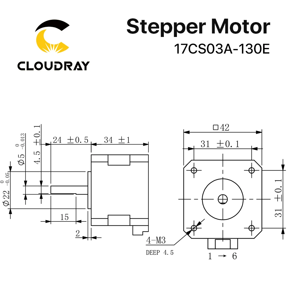 Stepper Motor Cloudray 34mm Nema 17 28N.cm 1.3A 2 Phase for CNC 3D printer Engraving Milling Machine