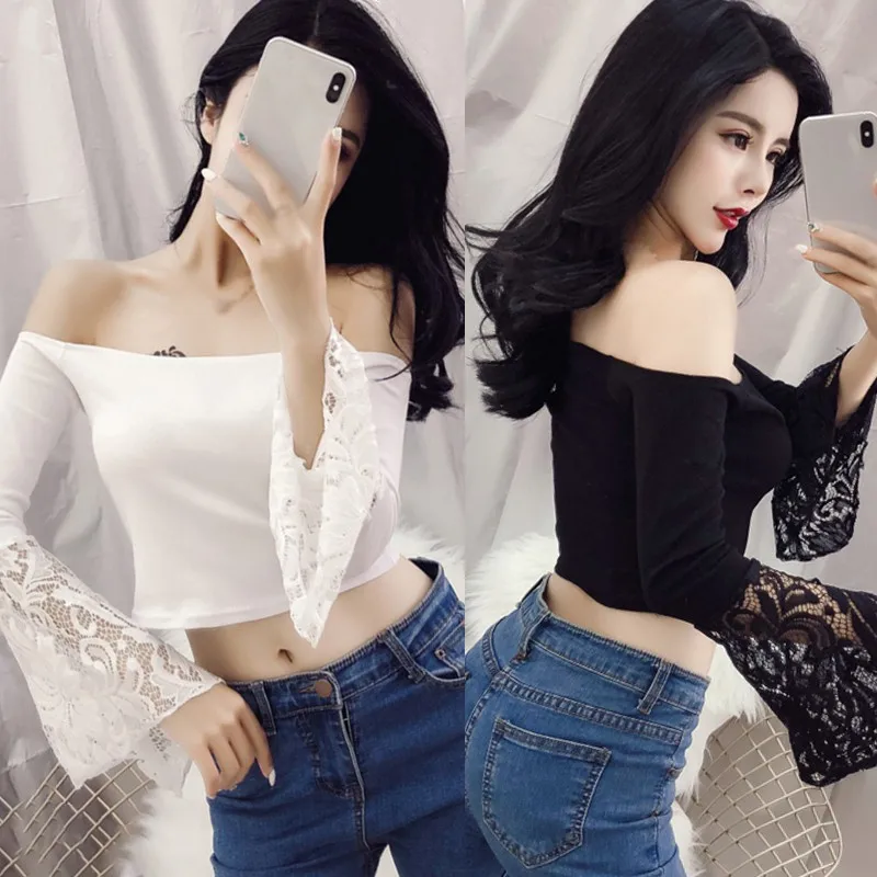 Autumn Korean Style Retro Sexy Solid Color Lace