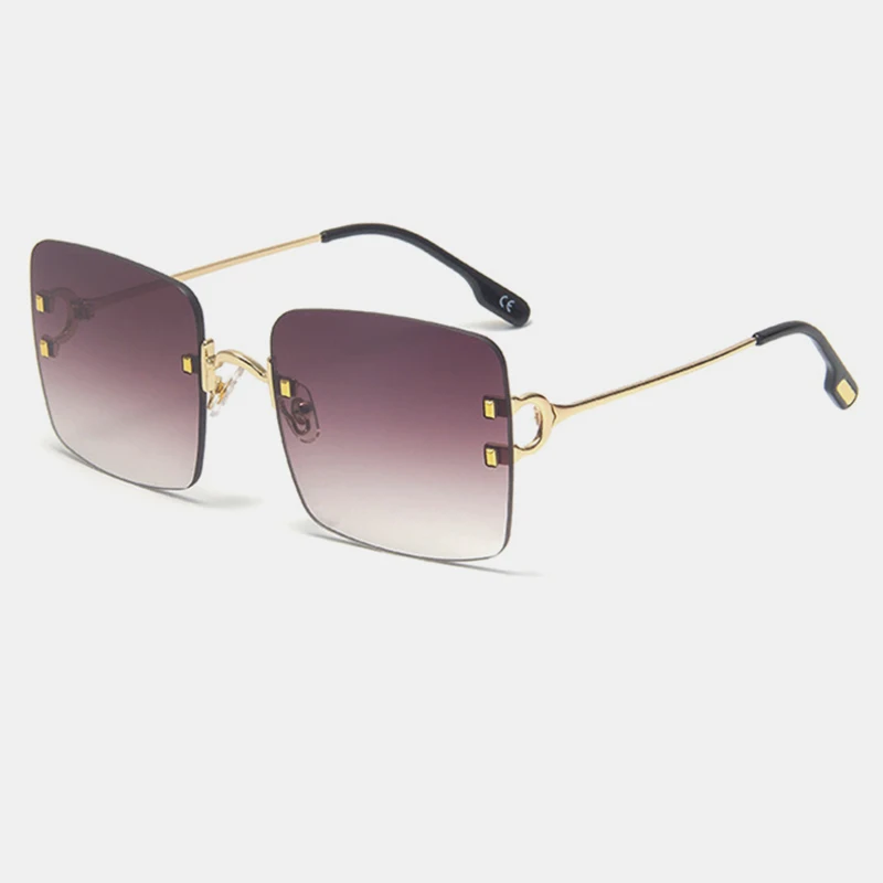 Королевские женские солнцезащитные очки больших размеров, Ретро стиль, без оправы, с квадратными краями, окантовка, океанские солнечные очки, оттенки для женщин, UV400, ss663 - Цвет линз: C3 Gold-Purple Gray