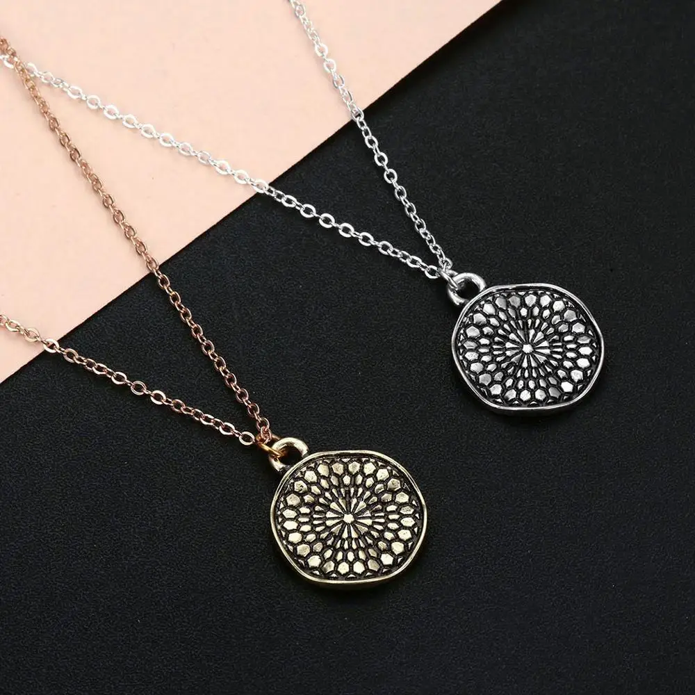 QIAMNI Bohemian Vintage Wavy Disc Necklace for Women Men Ethnic Old Design Round Circle Clavicle Chains Necklaces Jewelry Gift | Украшения