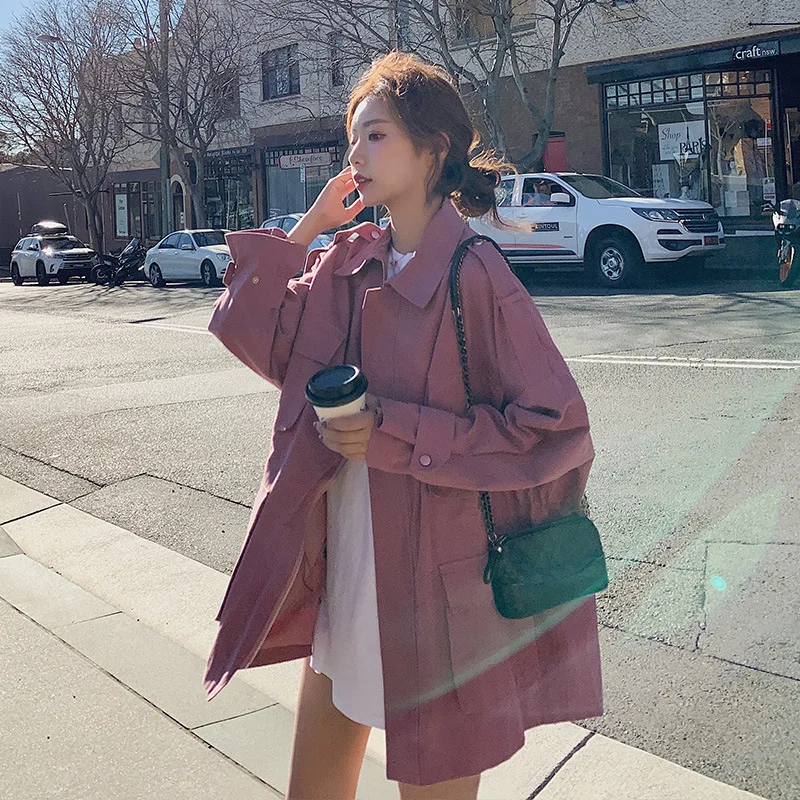 

Photo Shoot waitmore Trench Coat Women's Mid-length Short-height Hong Kong Flavor Retro CHIC Students Harajuku BF Workwear Coat