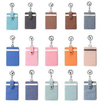 

Portable ID Card Holder Bus Cards Cover Leather Case Office Work Keychain Keyring Tool