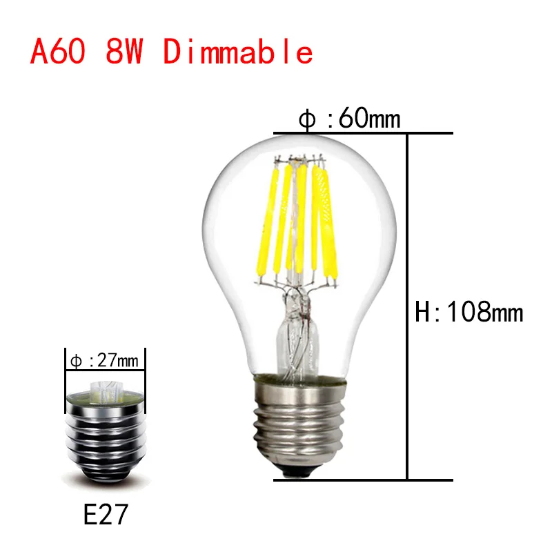 8w Dimmable Светодиодный светильник A60 E27 AC220V 2 Вт 4 Вт 6 Вт 8 Вт комнатный светильник теплый белый кухонный стол lightr домашний декор - Испускаемый цвет: 8w Dimmable