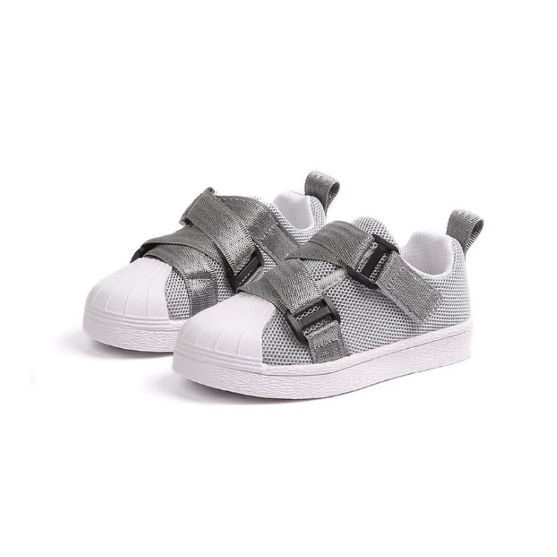 Модная детская обувь с закрытым носком; полосатые кроссовки для маленьких мальчиков и девочек; коллекция года; сезон весна-осень; повседневная детская спортивная обувь из сетчатого материала; B07171 - Цвет: Grey