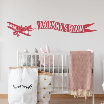

Biplane Wall Decal with customizable name banner, fits kids bedroom, nursery, and more A13-059