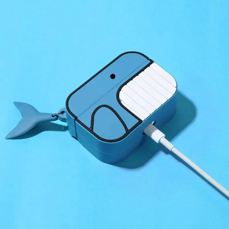 Силиконовый чехол для Airpods Pro, 3D, милый, для Airpods, 3, Кит, рыба, резиновый, противоударный, защитный, аксессуары для наушников, чехол, коробка