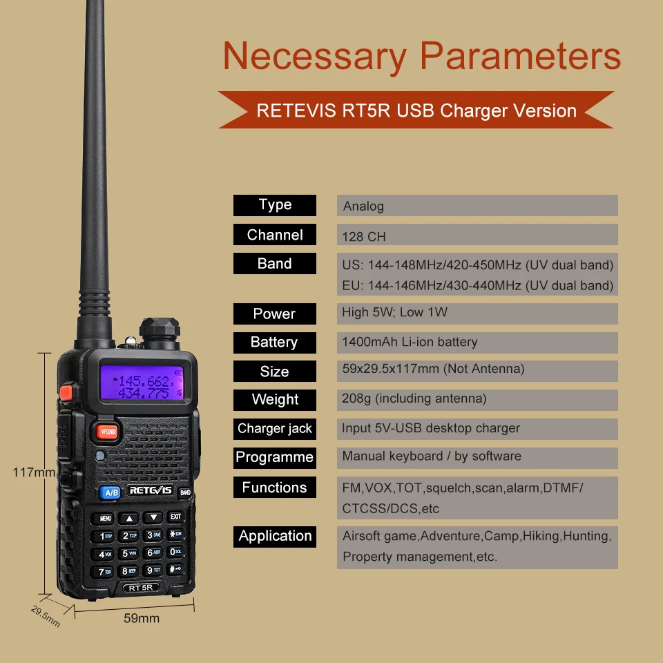 Retevis RT5R Walkie Talkie 2pcs 5W 128CH USB VHF UHF Ham Radio Two-way Radio  Comunicador For Hunting/Airsoft Baofeng UV-5R UV5R AliExpress