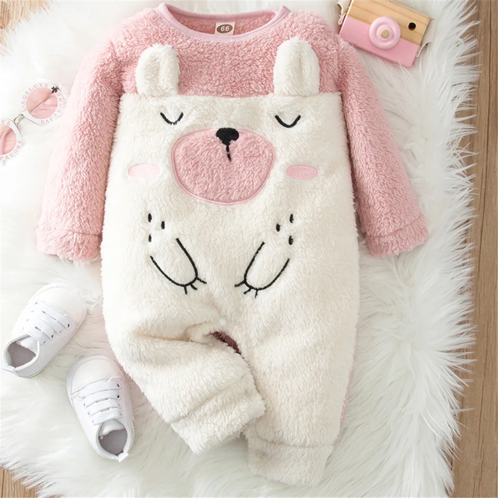 

NASHAKAITE Baby Romper Winter Warm Baby Fleece Jumpsuit Animal Cartoon Plush Baby Overalls Winter Newborn Baby Clothes 0 3 Month