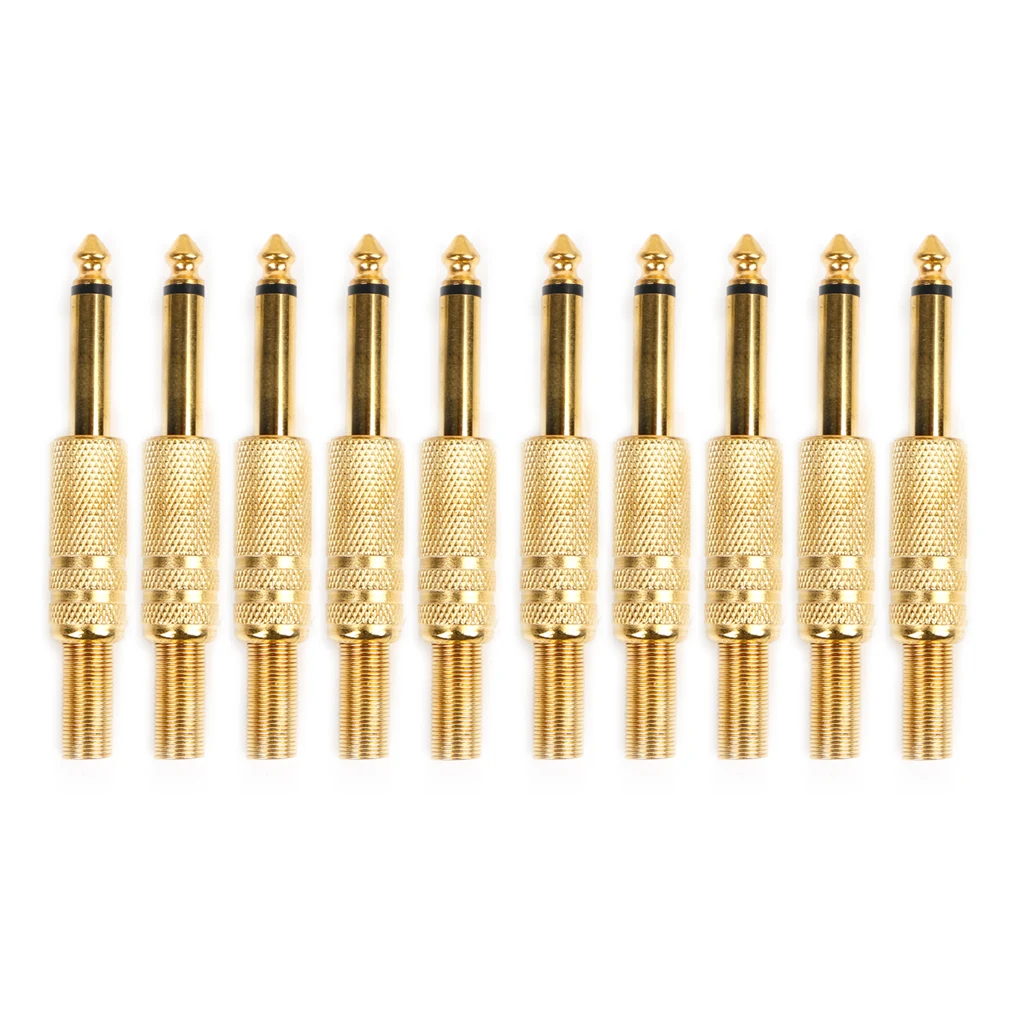 

10 Pcs Gold Plated 6.35mm Male 1/4 Mono Jack Plug Audio Connector Soldering