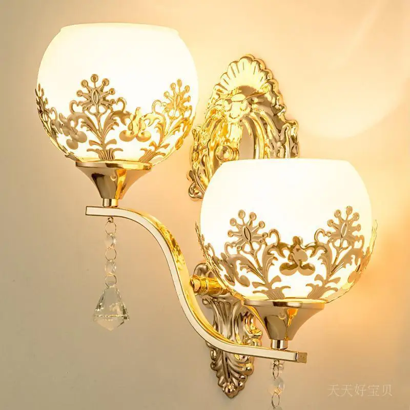 

Modern simple LED crystal wall lamp bedroom bedside lamp corridor European living room background wall double