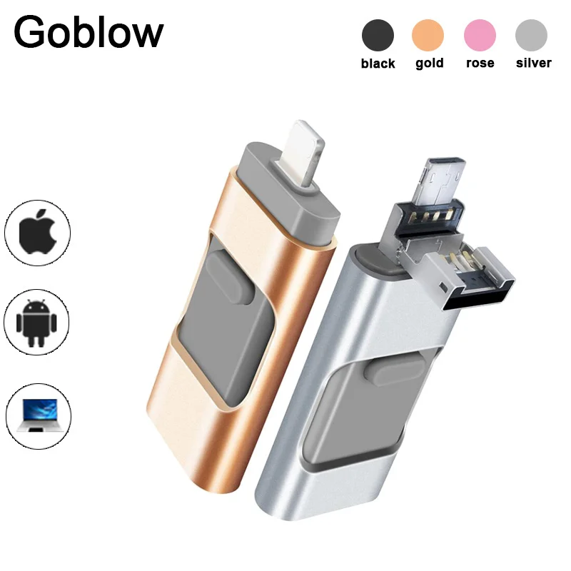 Новый 3 в 1 OTG USB флэш накопитель 0 для iPhone/iPad/IOS/Android/PC 128 Гб 64 ГБ 32 16 Флешка huawei sony