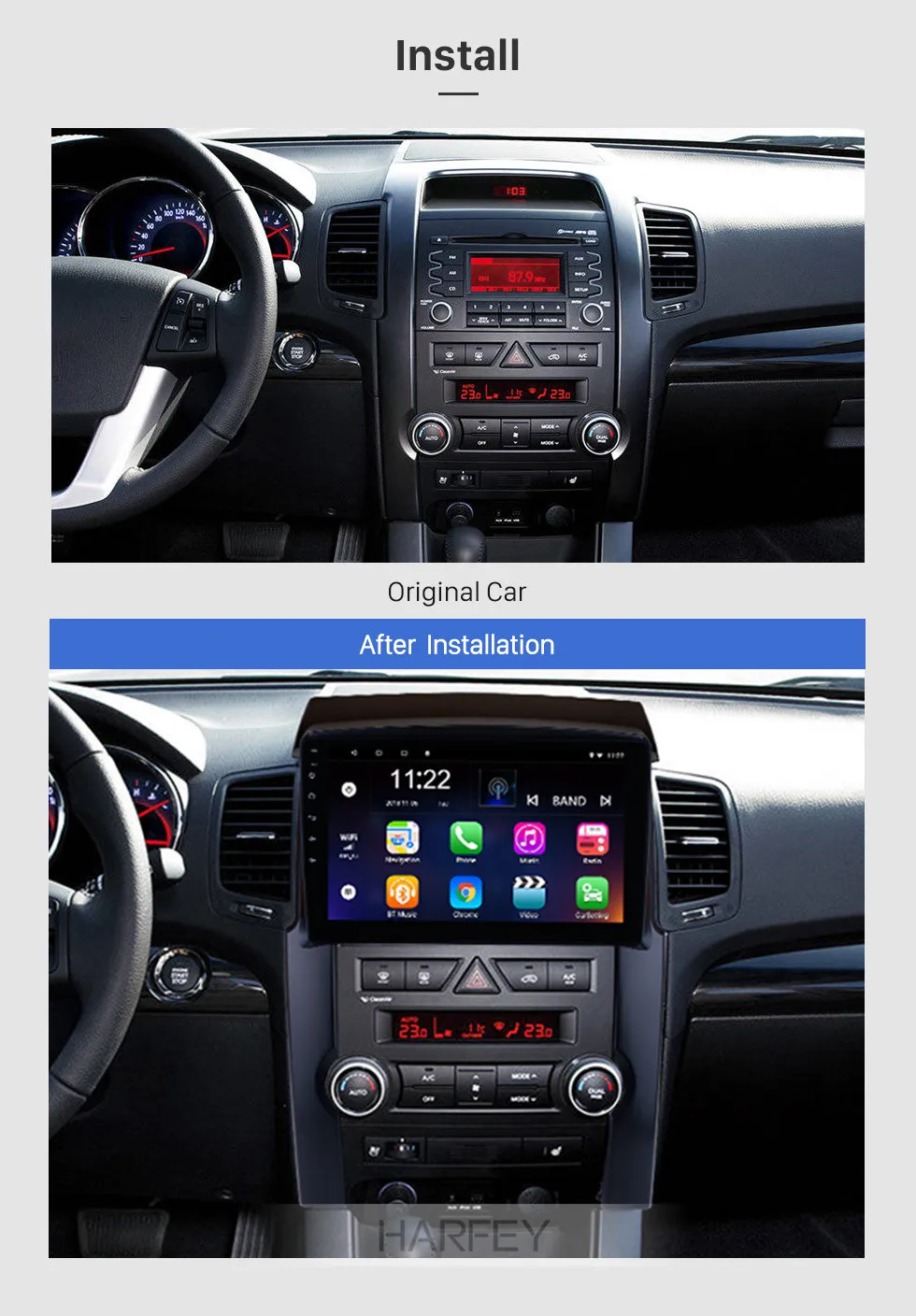 Excellent Harfey Android 8.1/9.0 10.1" Touchscreen Car Radio For 2009 2010 2011 2012 KIA Sorento 2Din Multimedia Player Head Unit Wifi 3G 3