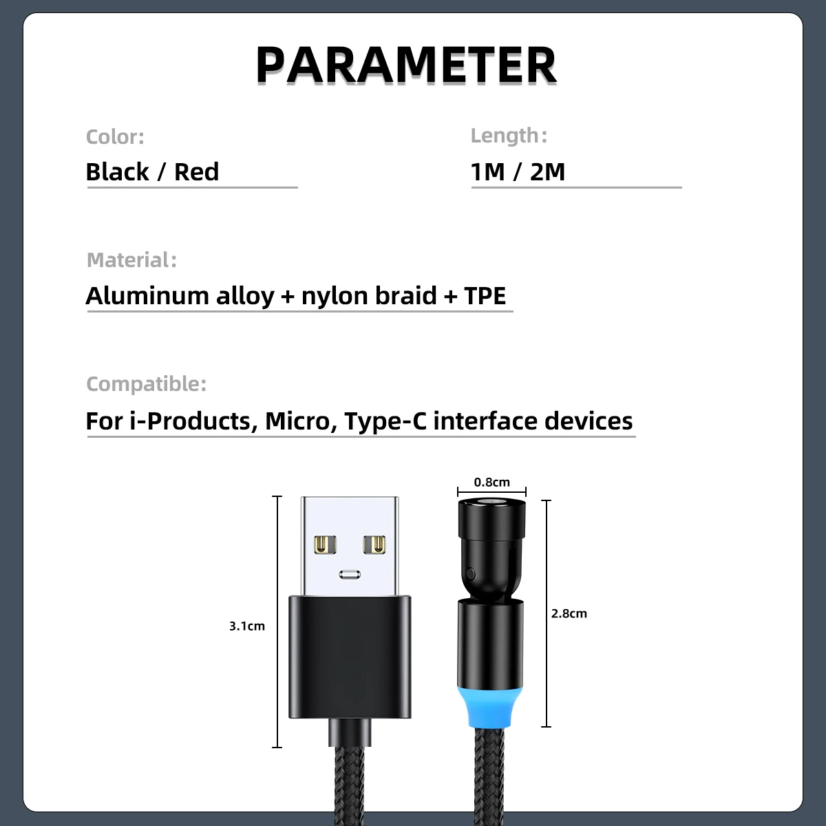 Магнитный кабель FONKEN Micro Type C USB Магнитная Зарядка вращающийся на 540 градусов