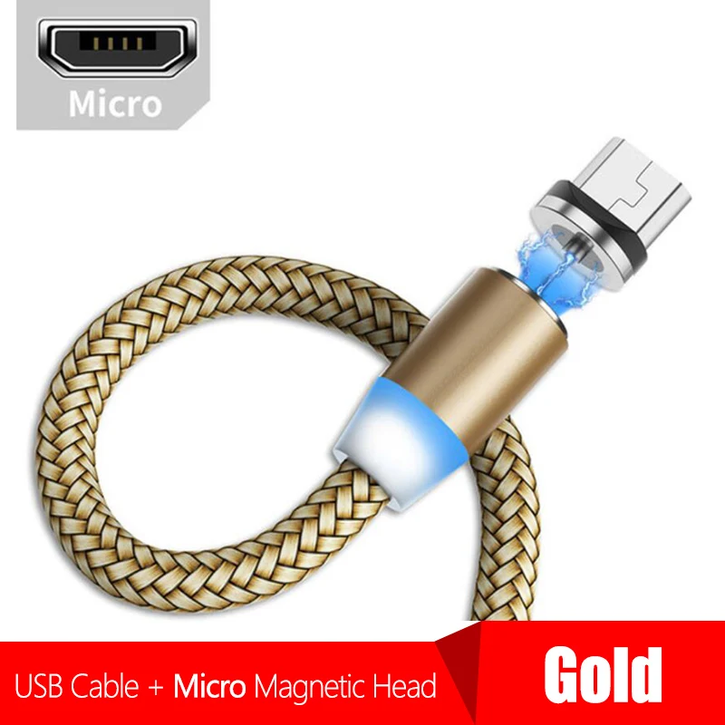 Магнитный usb-кабель Ustarmate для быстрой зарядки и передачи данных для iPhone Micro type-C, кабели USB для быстрой зарядки, кабель USB для мобильного телефона - Цвет: For Micro Gold