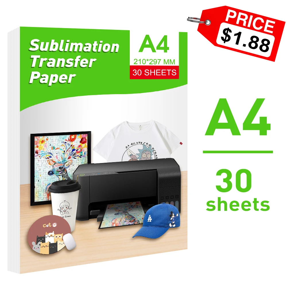 

UniPlus 30 SHEETS A4 Sublimation Paper Heat Transfer Photo Paper for HP Canon Brother Inkjet Printer Sublimation Ink DIY Gift