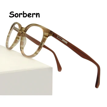 라운드 빈티지 아세테이트 안경테 여성용, 레트로 스타일 광학 근시 안경 남성용 디자이너 안경테, oculos de grau