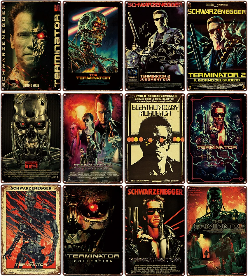 

The Terminator Metal Poster Plaque Metal Vintage Classic Movie Metal Tin Sign Wall Decor for Bar Iron Painting