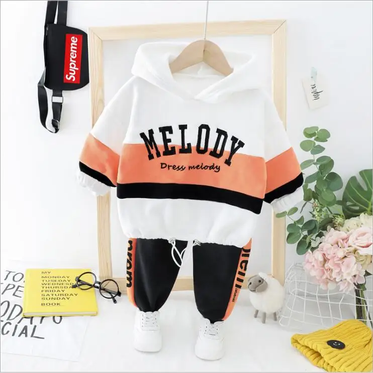 Autumn Winter Baby Infant Clothes Suits Toddler Boys Clothing Sets Striped Hooded Letter Coat Pants Kids Children Costume - Цвет: Белый
