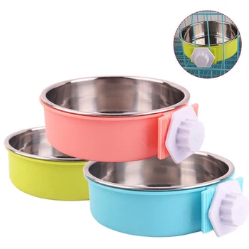 

Pet Bowl Can Hang Stationary Dog Cage Bowls Stainless Steel Dog Cat Hanging Bowls Durable Puppy Kitten Feeder Water Food Bowl
