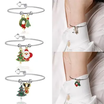 

Christmas Classic Xmas Tree Elk Santa Claus Pendant Alloy Bracelet Jewelry Gift Christmas Bracelet Jewelry Charms decoration
