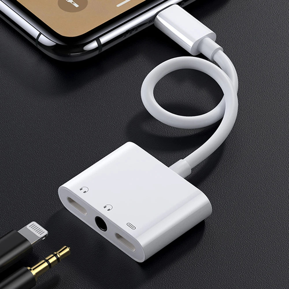 3 in 1 Charging Audio Adapter Headphone Splitter for Dual Lightning 3 5mm Jack Cable Fast Charger for iPhone SE 8 7 X iOS 14