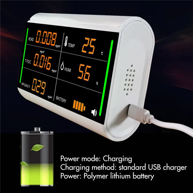 

Formaldehyde Tester Digital Screen Home Air Detector USB Rechargeable TVOC HCHO Benzene/Dust/Temperature/Humidity Meter