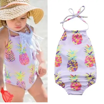 

Baby Girl Swimsuit Pineapple Printed Backless Halter Swimwear Sunsuit One Piece Beachwear Outfit