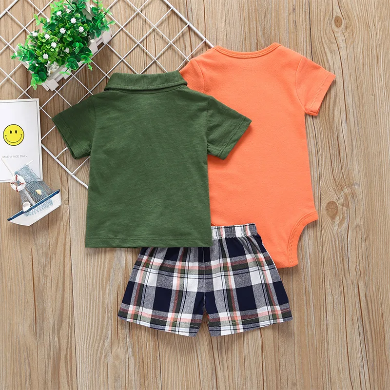 Комплект одежды из 3 предметов для маленьких мальчиков и девочек, короткий брендовый комплект, футболка+ костюм+ шорты, костюм для малышей г., летняя одежда для мальчиков 6-24 месяцев