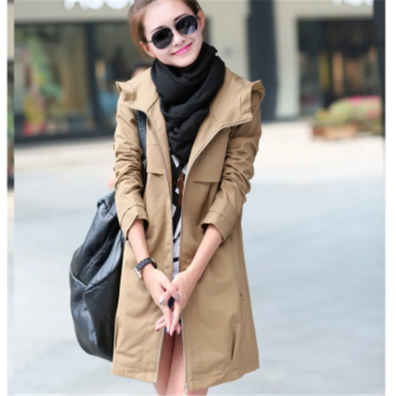 Новая мода размера плюс женское пальто весна осень повседневное длинное пальто с капюшоном женское тонкое однотонное тонкое пальто C248