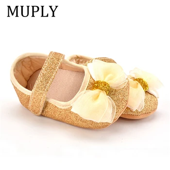 

Puseky Fashion Baby Girl Shoes Hot Shiny First Walkers Gold Bling Baby girl shoes With Big Bow For 0-18 Month Baby Gold/Rosered
