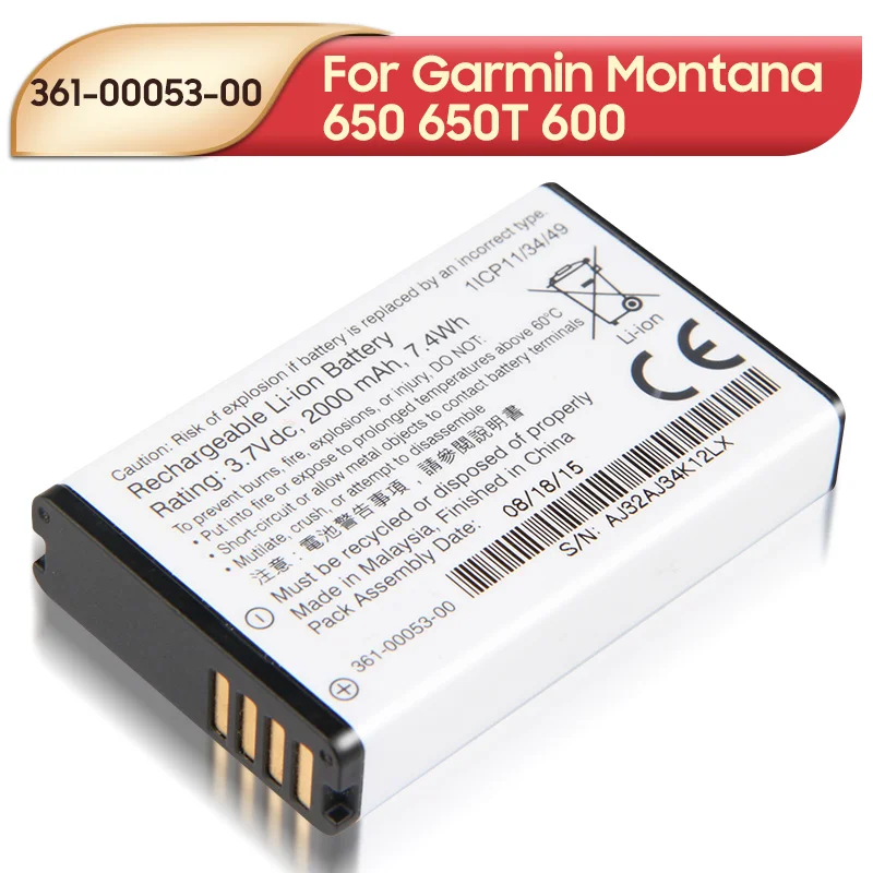 

Original Replacement 361-00053-00 Battery For Garmin Montana 650 650T 600 361-00053-04 VIRB GPS Handhelds Battery 2000mAh