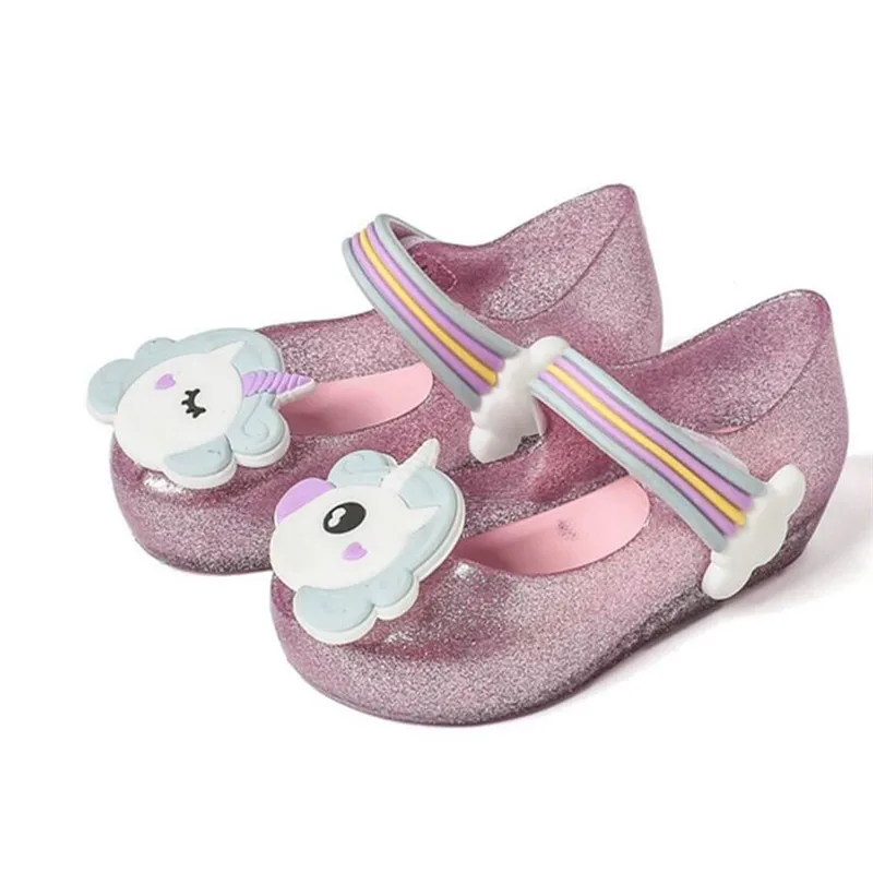Mini Melissa/; прозрачные сандалии в виде единорога; обувь для девочек; зимняя прозрачная обувь; сандалии в стиле даргона с открытым носком для девочек; нескользящие детские сандалии для малышей