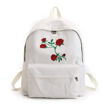 

AUAU-New Fashion Lady's Canvas Backpack Girl's Satchel School Bags Rose Embroidery Design on Women's Travel Bag A Classical Pure