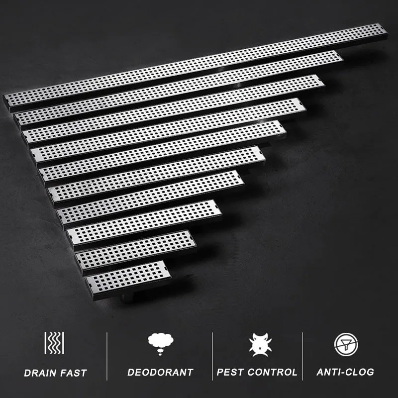 

Wetips Bathroom Rectangle Shower Drain Floor Square Cover Drains Long Linear Drainage Channel Drain For Bathroom Floor Drain