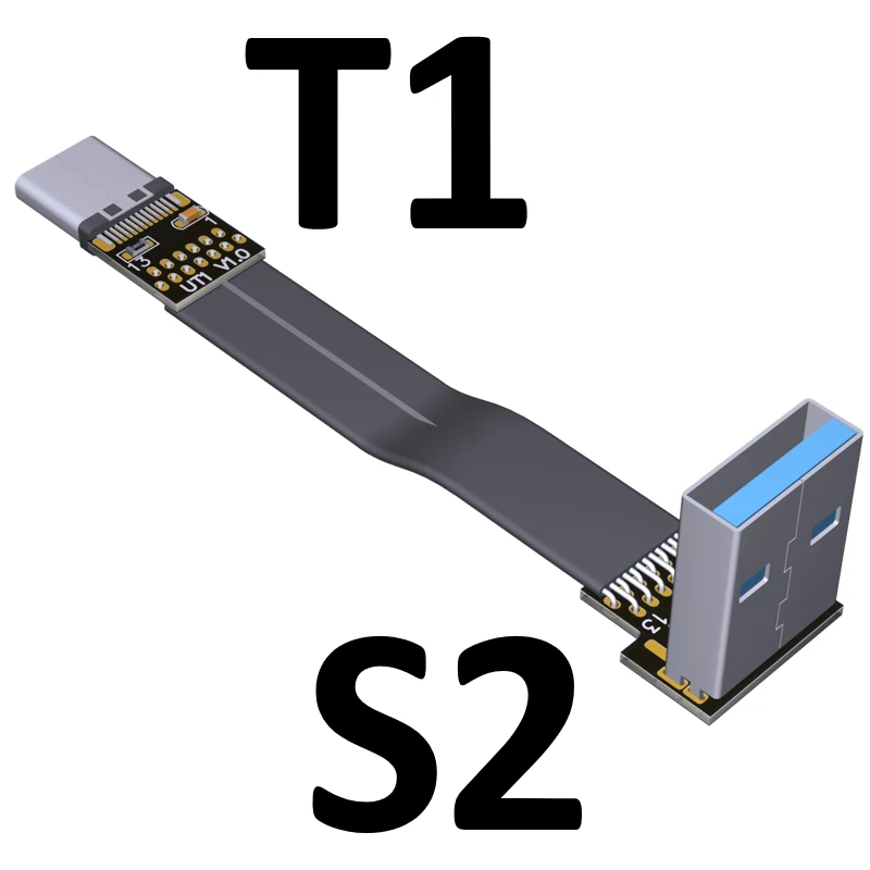 USB Type-C 리본 케이블 플랫 EMI 차폐 FPC 케이블 USB 3.0 유형 C 90도 각도 커넥터 위쪽 5cm-3m USB 3.1