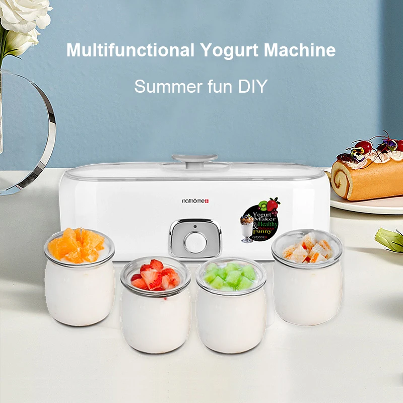 220V Electric Yogurt Maker with 4 Glass Ferment Jars Mini Automatic Yogurt Machine Household DIY Yogurt Tools Kitchen Appliance 4