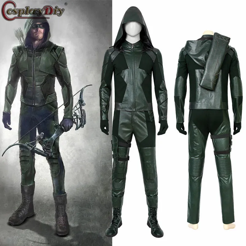 

Cosplaydiy Green Arrow Season 8 Oliver Queen Cosplay Costume Halloween Costume Superhero Arrow Final Season Outfit Cosplay Props