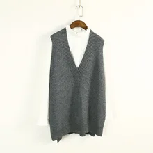 Женские Новые жилеты без рукавов Твердые свободные v-образным вырезом вязаный свитер свободные винтажные повседневные