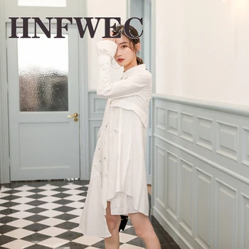 

Korea Women Dress Long Sleeve Irregular White Shirt Dress Asymmetry Cotton White Casual Long Dresses Women 2020 New Fashion V977