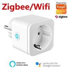 Tomada inteligente wifi/tomada zigbee ue 16a função de sincronismo monitor de energia tuya smartlife app controle trabalhar com alexa assistente google