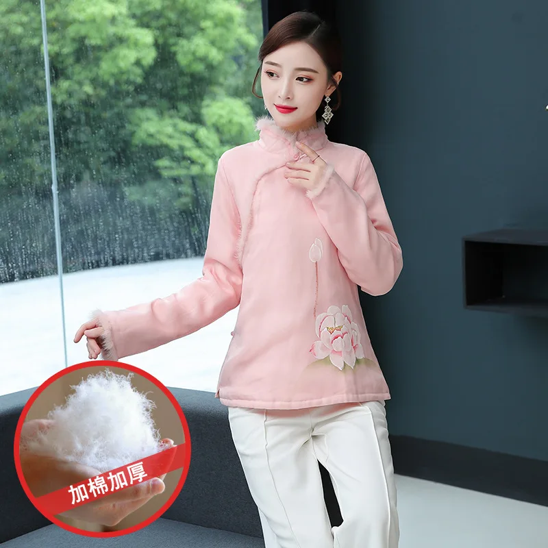 

Jh9199 @ 2019 Winter New Style Ethnic-Style Retro Hand-Painted plus Thick Cotton Rabbit Fur Stand Collar Cotton-padded Clothes C