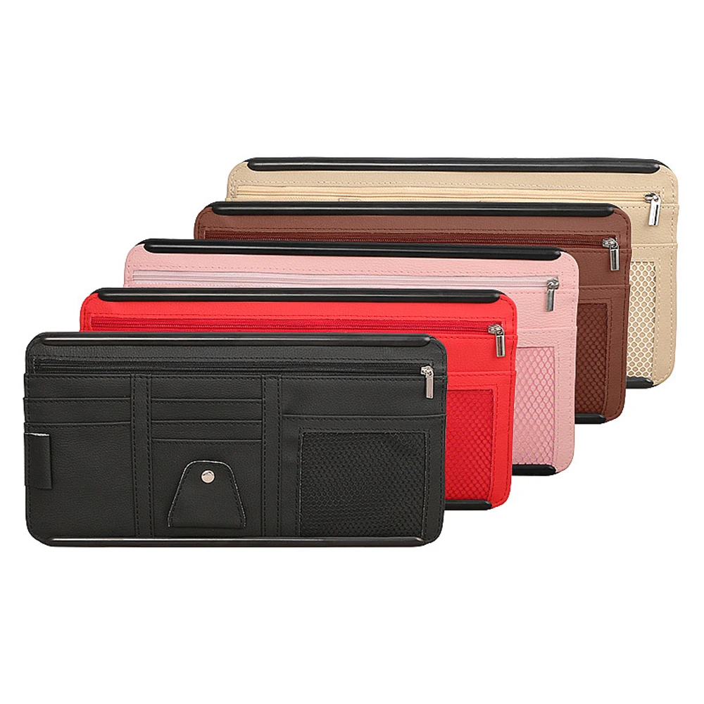 

Leather Car Sun Visor Storage Bag Bill Folder Storage Bag Mesh Bag Car Plastic Frame Zipper Card bag Glasses Case