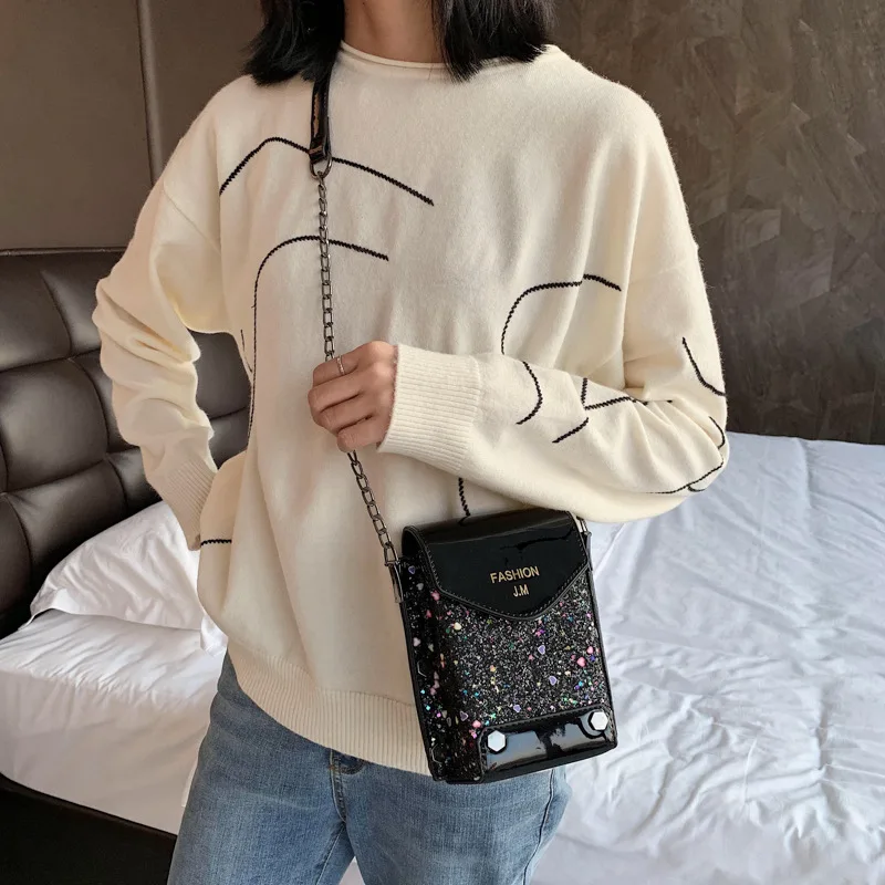 

MORI Series Bag Women's 2019 New Style Korean-style Sequin Versatile Crossbody Bag Fashion Simple Patent Leather Square Sling Ba