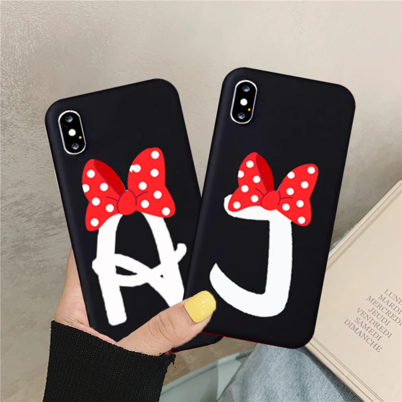 JAMULAR Cute Cartoon Bow Letter Phone Case For iPhone XS MAX X 11 Pro XR 7 8 6 6s Plus Black Silicone Soft Back Cover Fundas Bag JAMULAR Cute Cartoon Bow Letter Phone Case For iPhone XS MAX X 11 Pro XR 7 8 6 6s Plus Black Silicone Soft Back Cover Fundas Bag